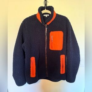 JW Anderson X Uniqlo Mens Fleece Jacket Blue Orange Zip Up Utility Medium EUC